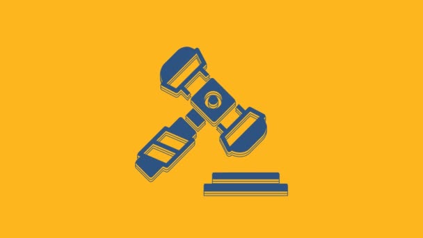 Blue Judge Gavel Icon Isolated Orange Background Gavel Adjudication Sentences — 图库视频影像