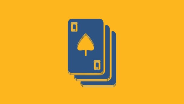 Blue Playing Cards Icon Isolated Orange Background Casino Gambling Video — Video