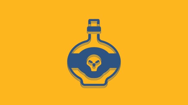 Blue Poison Bottle Icon Isolated Orange Background Bottle Poison Poisonous — Vídeos de Stock