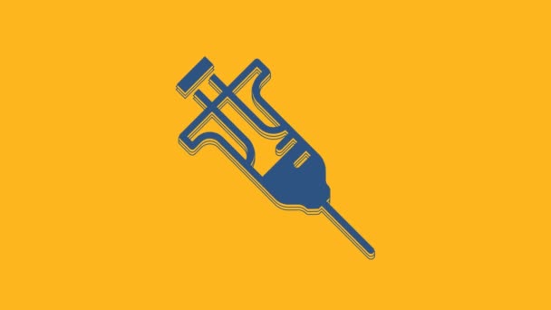 Blue Syringe Icon Isolated Orange Background Syringe Vaccine Vaccination Injection — Stock Video