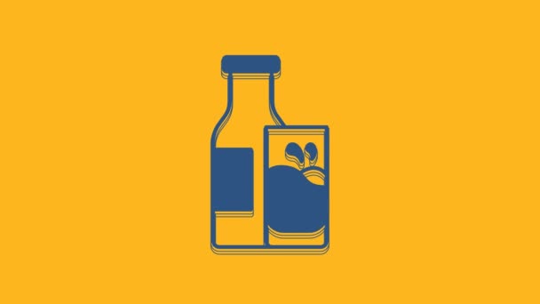 Blue Closed Glass Bottle Milk Glass Icon Isolated Orange Background — Vídeo de Stock