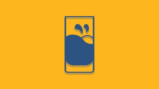 Blue Glass Milk Icon Isolated Orange Background Video Motion Graphic — ストック動画