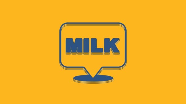 Μπλε Γράμματα Εικονίδιο Του Γάλακτος Απομονώνονται Πορτοκαλί Φόντο Χειρόγραφο Σχέδιο — Αρχείο Βίντεο