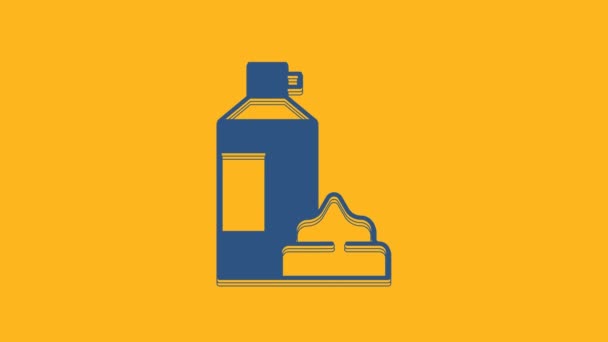 Blue Whipped Cream Aerosol Can Icon Isolated Orange Background Sweet — Vídeo de Stock