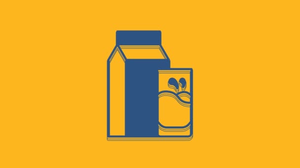 Pacchetto Carta Blu Kefir Icona Vetro Isolato Sfondo Arancione Alimenti — Video Stock