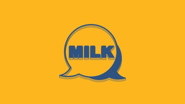 Blue Lettering Milk Icon Isolated Orange Background Hand Written Design — Stockvideo