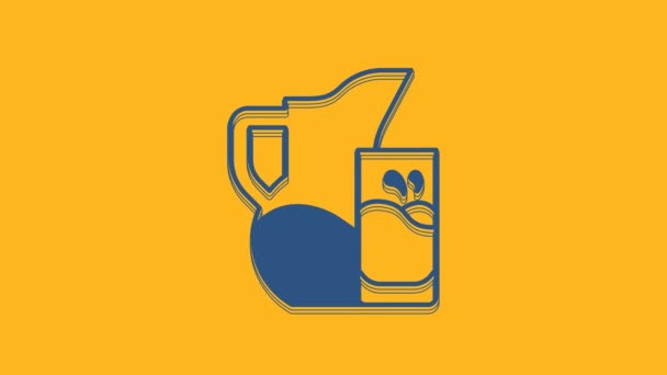Blue Milk Jug Pitcher Glass Icon Isolated Orange Background Video — Stock video