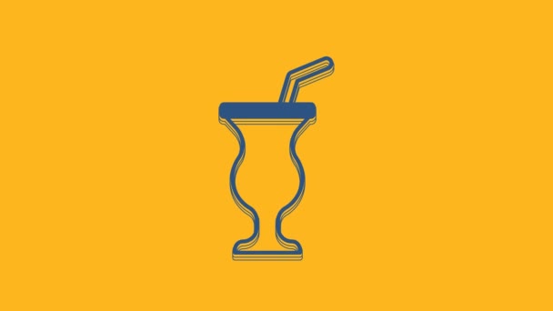 Blue Milkshake Icon Isolated Orange Background Plastic Cup Lid Straw — Vídeo de Stock