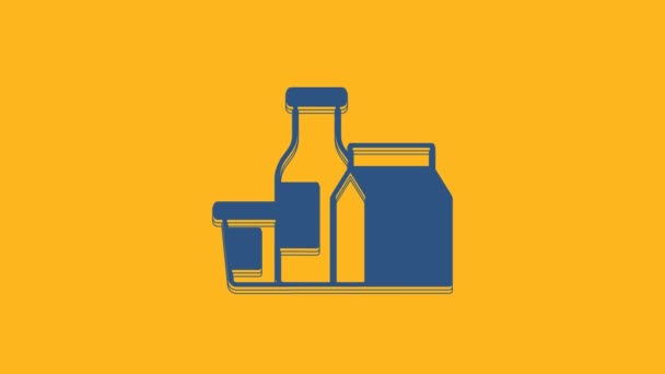 Μπλε Γάλα Εικονίδιο Προϊόντος Απομονώνονται Πορτοκαλί Φόντο Γραφική Κίνηση Κίνησης — Αρχείο Βίντεο