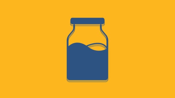 Blue Closed Glass Bottle Milk Icon Isolated Orange Background Video — 图库视频影像