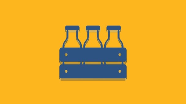 Blue Bottled Milk Packed Wooden Box Icon Isolated Orange Background — Stok video