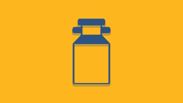 Blue Can Behållare För Mjölk Ikon Isolerad Orange Bakgrund Video — Stockvideo