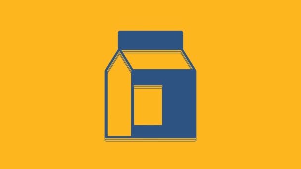 Синий Бумажный Пакет Значка Молока Изолирован Оранжевом Фоне Вывеска Молочным — стоковое видео