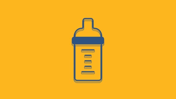 Blue Baby Milk Bottle Icon Isolated Orange Background Feeding Bottle — Stockvideo