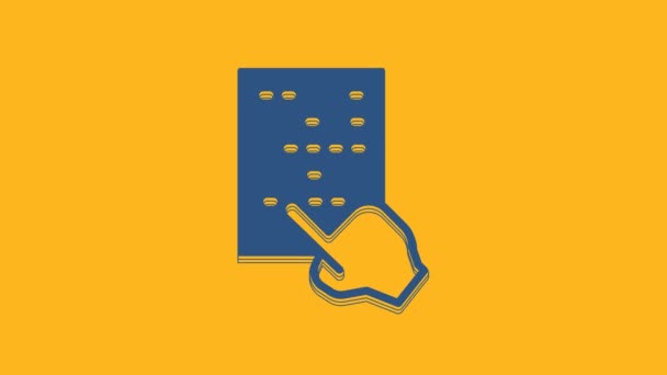 Kék Braille Ikon Elszigetelt Narancs Alapon Ujj Vezet Pontokat Jelzőtáblarendszer — Stock videók
