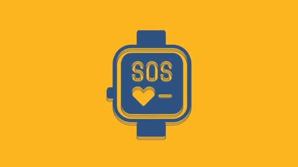 Blue Smart Watch Showing Heart Beat Rate Icon Isolated Orange — ストック動画