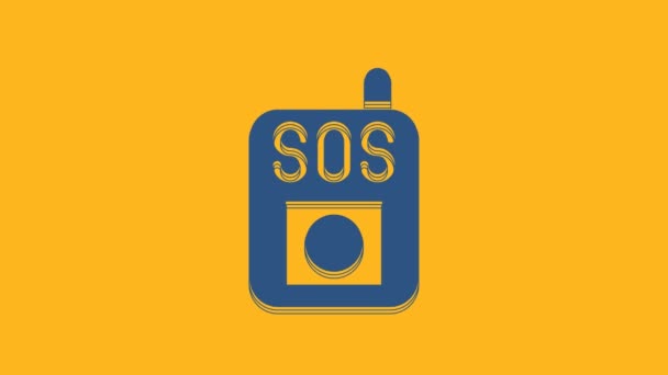 Azul Pulse Icono Del Botón Sos Aislado Sobre Fondo Naranja — Vídeo de stock