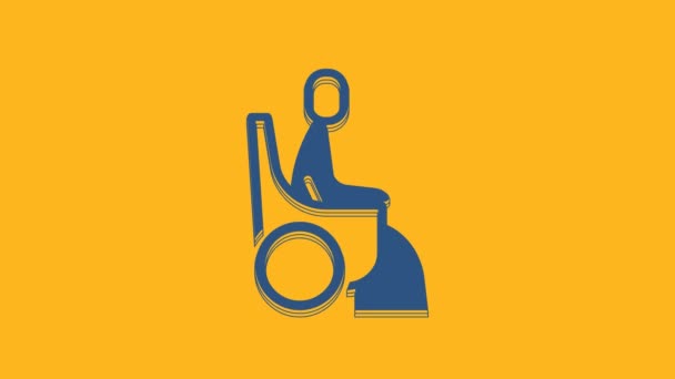 蓝色妇女在轮椅上为残疾人图标隔离橙色背景 4K视频运动图形动画 — 图库视频影像