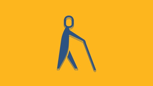 Blue Blind Human Holding Stick Icoon Geïsoleerd Oranje Achtergrond Gehandicapte — Stockvideo