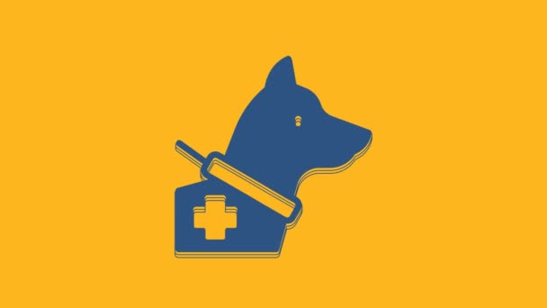 蓝色导盲犬图标孤立在橙色背景 4K视频运动图形动画 — 图库视频影像