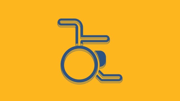 蓝色轮椅的残疾人图标孤立的橙色背景 4K视频运动图形动画 — 图库视频影像