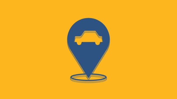 Posizione Blu Con Icona Del Servizio Auto Isolata Sfondo Arancione — Video Stock