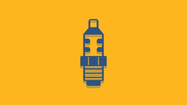 Иконка Свечи Зажигания Синего Автомобиля Выделена Оранжевом Фоне Электрическая Свеча — стоковое видео
