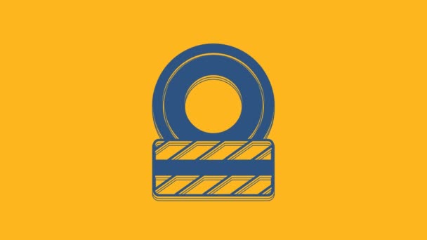 蓝色汽车轮胎车轮图标孤立在橙色背景 4K视频运动图形动画 — 图库视频影像