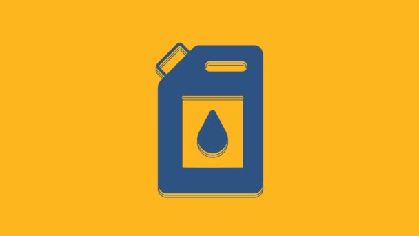 用于电机机油图标的蓝色罐体 在橙色背景上隔离 油加仑 更换机油服务和维修 发动机油标志 4K视频运动图形动画 — 图库视频影像