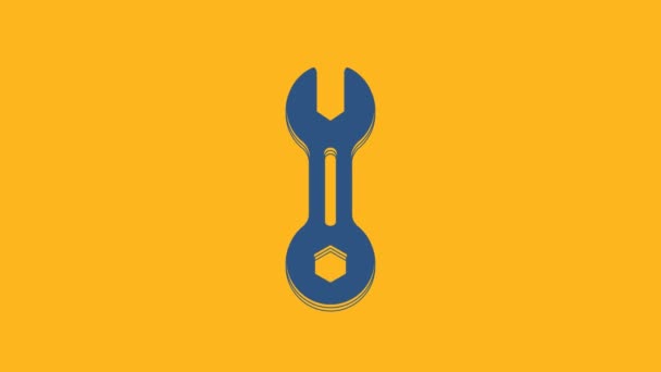 Blue Wrench Spanner Icon Isolated Orange Background Video Motion Graphic — Vídeo de Stock
