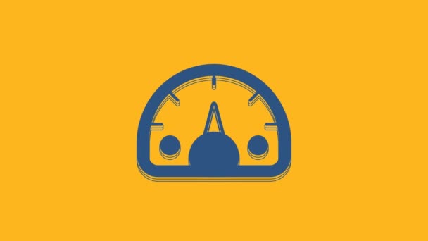 Ікона Blue Speedometer Ізольована Помаранчевому Фоні Відеографічна Анімація — стокове відео
