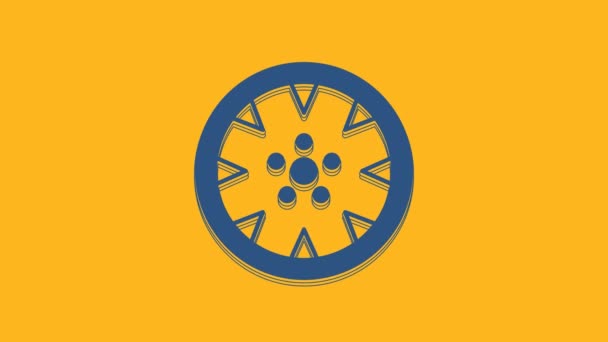 Blue Alloy Wheel Car Icon Isolated Orange Background Video Motion — Vídeo de Stock
