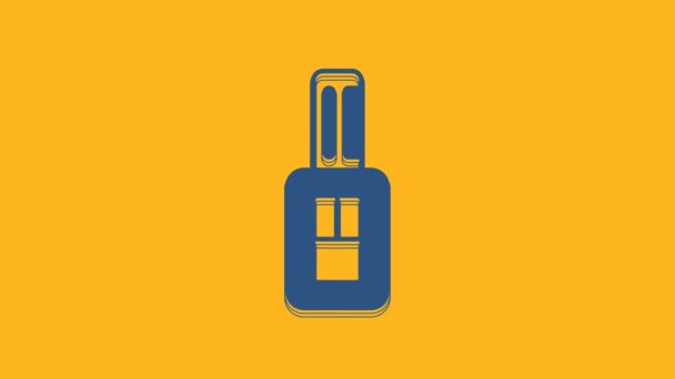 Синий Автомобильный Ключ Дистанционным Значком Оранжевом Фоне Ключ Машины Сигнализация — стоковое видео