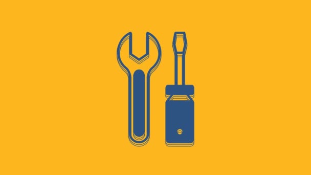 Blue Screwdriver Wrench Spanner Tools Icon Isolated Orange Background Service — Stock Video