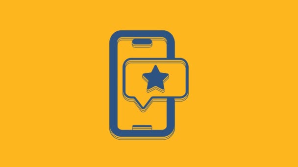 Blue Mobile Phone Review Rating Icon Isolated Orange Background Concept — 图库视频影像