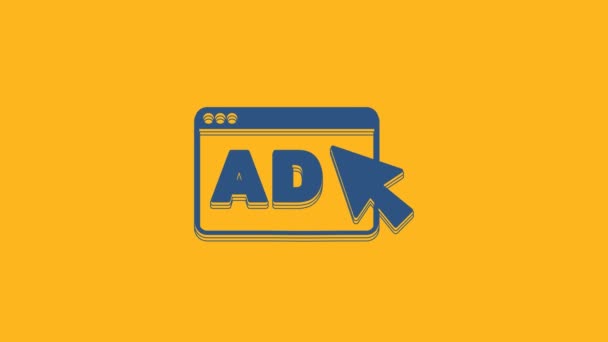 Μπλε Διαφήμιση Εικονίδιο Απομονώνονται Πορτοκαλί Φόντο Έννοια Της Διαδικασίας Μάρκετινγκ — Αρχείο Βίντεο