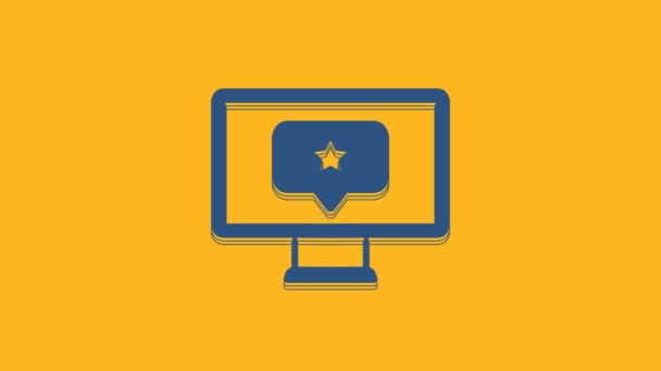 Monitor Azul Con Icono Estrella Aislado Sobre Fondo Naranja Favorito — Vídeo de stock