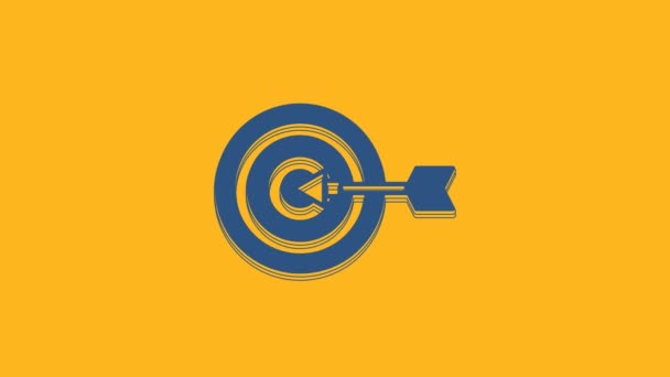 蓝色目标财务目标概念图标孤立于橙色背景 具有象征意义的目标成就 4K视频运动图形动画 — 图库视频影像