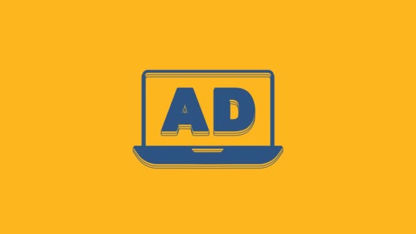 Μπλε Διαφήμιση Εικονίδιο Απομονώνονται Πορτοκαλί Φόντο Έννοια Της Διαδικασίας Μάρκετινγκ — Αρχείο Βίντεο