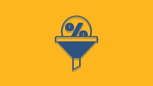 Blue Lead Management Icon Isolated Orange Background Funnel Discount Percent — Stockvideo