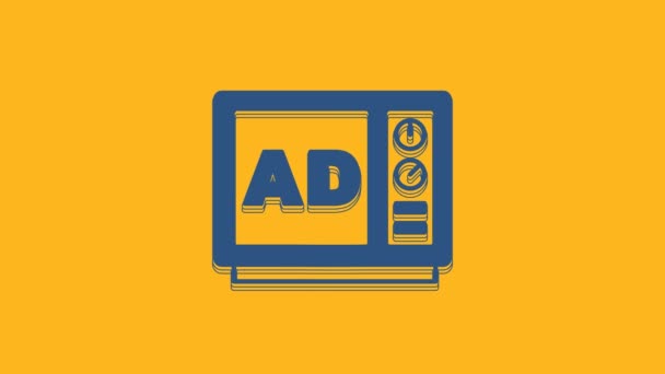 Icono Publicidad Azul Aislado Sobre Fondo Naranja Concepto Proceso Marketing — Vídeos de Stock