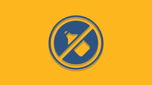 Blue Alcohol Icon Isolated Orange Background Prohibiting Alcohol Beverages Forbidden — 비디오