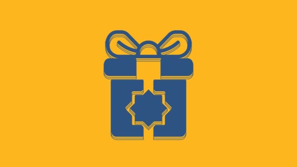 Ikona Blue Gift Box Izolované Oranžovém Pozadí Svatý Měsíc Ramadán — Stock video