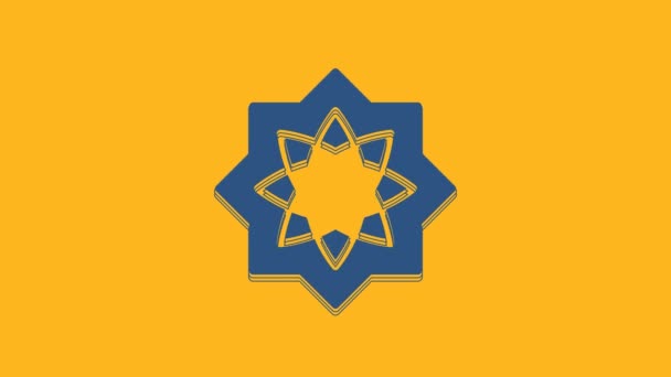 Modrá Islámská Osmiboká Hvězda Ornament Ikona Izolované Oranžovém Pozadí Grafická — Stock video