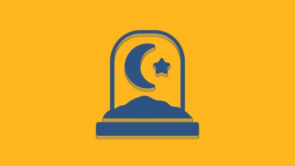 Blue Muslim Cemetery Icon Isolated Orange Background Islamic Gravestone Video — Stockvideo