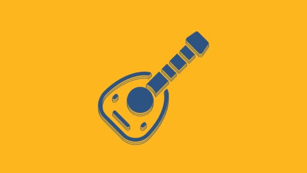 Blue Musical Instrument Lute Icon Isolated Orange Background Arabic Oriental — Vídeo de Stock