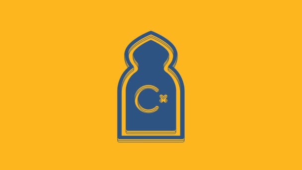 Icono Azul Mezquita Musulmana Aislado Sobre Fondo Naranja Animación Gráfica — Vídeos de Stock