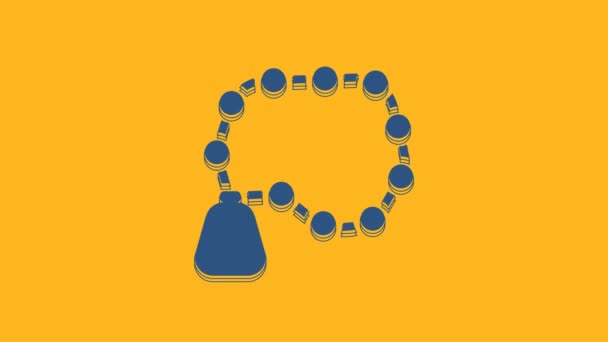 蓝色玫瑰珠宗教图标孤立在橙色背景 4K视频运动图形动画 — 图库视频影像