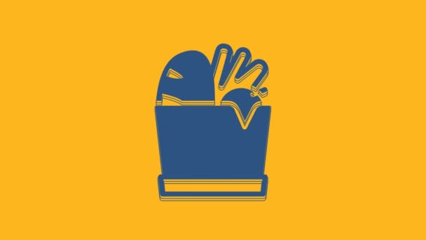 Blue Paper Shopping Bag Food Icon Isolated Orange Background Food — Wideo stockowe