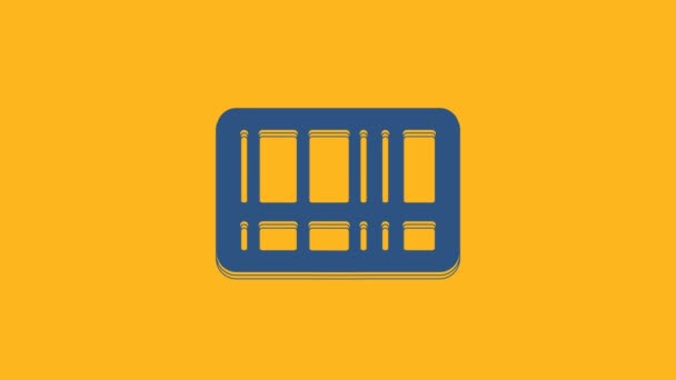 Icono Azul Código Barras Aislado Sobre Fondo Naranja Animación Gráfica — Vídeos de Stock
